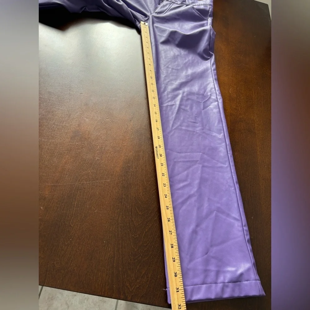 Blogger Fav! ZARA S Faux Leather Dark Mauve/Purple Pants Straight Leg Lined - Picture 13 of 16